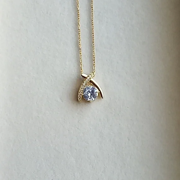 New Elegant Gold Necklace with Clear Stone - Picture 3 of 4